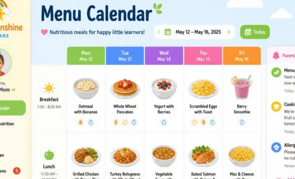Daycare Menu Calendar